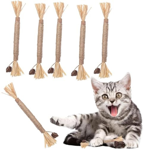 NJCXOLA 6 Stück Katzenminze Sticks, Katzen Kauhölzer Sticks für Katzen Catnip Zahnpflege & Gegen Mundgeruch Natürlich Sicher Katzensticks Kausticks
