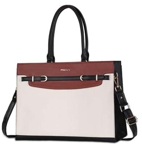 MOSISO Laptop Bolsa para Mujeres, 15,6 Pulgadas Laptop Bolso Tote, Impermeable Piel Hebilla Decorativa Bolsa Trabajo, Gran Capacidad Computer Maletín Portátil Hombro para Profesor Oficina Viaje,Negro