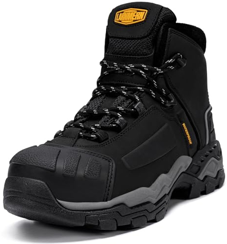 LARNMERN Wasserdicht Arbeitsschuhe Herren S3 WR Sicherheitsschuhe Antistatisch Durchtrittsicher Stahlkappenschuhe Baustelle Arbeitsstiefel Komfort Sicherheitsstiefel (Kohlenschwarz, 42.5EU)