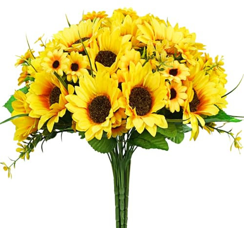 Woltoy 5 Bouquets Tournesols Artificiels, Tournesol Naturelle et Véritable, Bouquet de Fleurs Artificielles pour Décoration de Maison, Mariage, Bureau, Table.