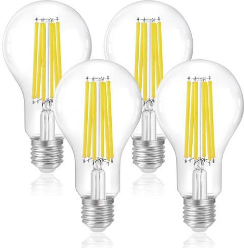 FLSNT Edison E27 LED-lampa, A70 LED-filamentlampa 3452LM superljus 18W (motsvarande 200 W), 5 000K kallvit, icke-dimbar, transparent glas, set med 4