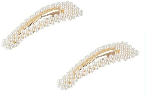 2Pcs Snap Pearl Hair Clips and Barrettes - Large 3.3 Hair Accessories for Women, Girls, and Children, Ideal for Daily Styling or Party Wedding