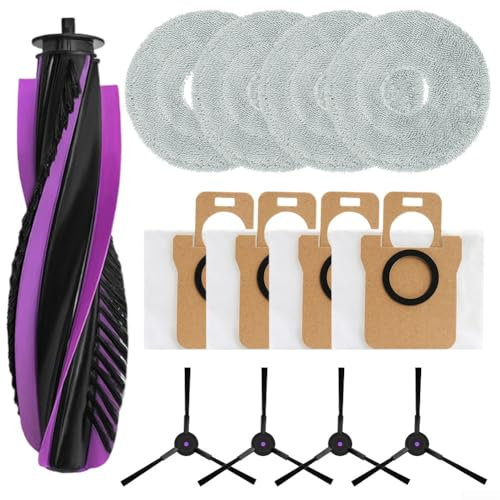 Lot de 13 pièces de rechange pour aspirateur robot JONR T5/T5 Pro – Comprend 1 brosse principale, 4 sacs à poussière, 4 brosses latérales, 4 chiffons à franges (A)
