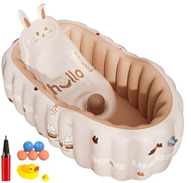Bañera Inflable Bebé | Bañera Portátil Bebé Con Bomba Integrada y Juguete de Baño,Lavabo de Ducha Plegable Antideslizante para 6-36 Meses