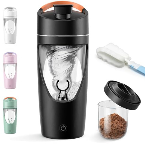 RDTOK Shaker electrico, 700ml shaker proteinas electrico con compartimentos, mezclador de proteinas on USB C para polvo y batido de leche, tritan sin BPA (Negro)