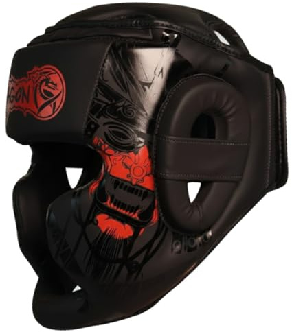 Dragon do 11747-P Yakuza Schwarz Black Kopfschutz für Kickboxen, Kampfsport MMA Training Hochwertiges Kunstleder Kopfschützer für Sparring, Boxen, Muay Thai, Karate und Taekwondo Professioneller (S)