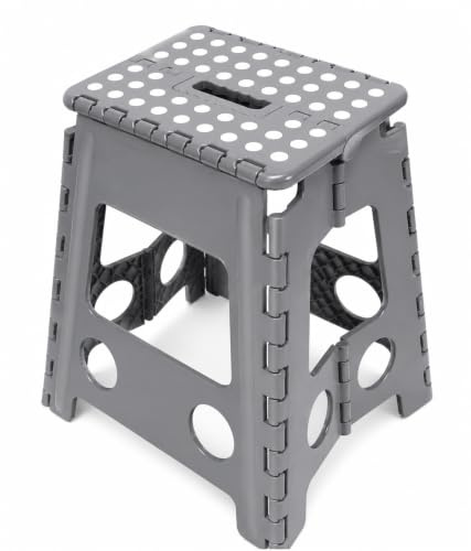 Bis 150 KG, Höhe 40 cm, Tritthocker Klappbar, Klappstuhl, Klapphocker, Falthocker, Faltbarer Hocker, Kinder, Fußhocker (Grau)