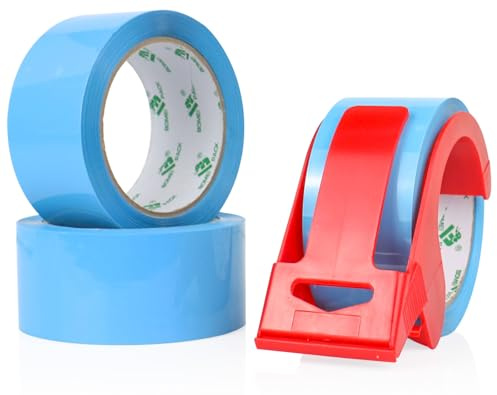 BOMEI PACK 3 Rolls Coloured Boxes Packing Tape Aqua Blue 48mm x 66m Sticky Heavy Duty Moving Carton Sealing Tape with 1 Dispenser