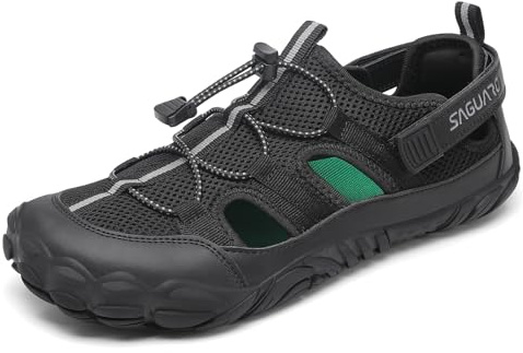 SAGUARO Sandalias Barefoot Hombre Mujer Verano Sandalias Trekking Cómodas Antideslizantes Sandalias Deportivas para Senderismo, Uso Diario y Excursiones Negro, Gr.44