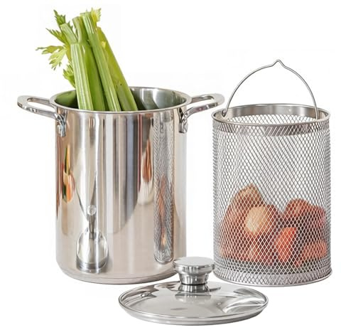 Olla para Pasta de Acero Inoxidable - 4L con Cesta Coladora | Olla Freidora 16cm con Tapa Utensilio de Cocina | Ideal para Pasta Freír Hervir Cocer al Vapor