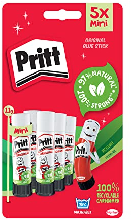 Pritt Glue Stick, Safe & Child-Friendly Craft Glue for Arts & Crafts Activities, Strong-Hold adhesive for School & Office Supplies, 5x11g Pritt Stick