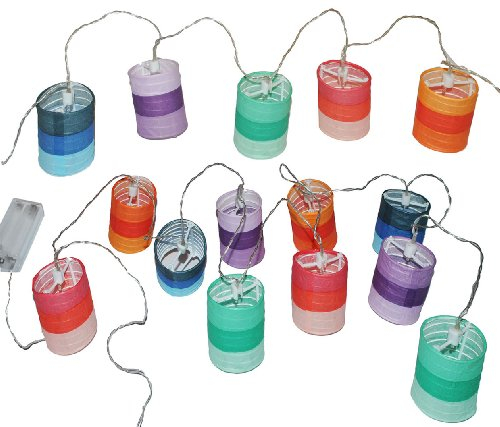 alles-meine.de GmbH 10 TLG. Lichterkette Papier Laterne LED - Lampions mit Batterie elektrisch kabellos INNEN - rosa grün gelb - batteriebetrieben Lampionkette Papierlaterne Late..