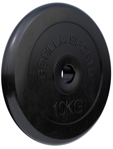 GORILLA SPORTS® Disques de Poids - Individuel/Ensemble, 1,25kg, 2kg, 2,5kg, 5kg, 10kg, 15kg, 20kg, 25kg, 27,5kg, 30kg, Ø 30/31mm, Noir - Disques d'Haltères, pour Musculation, Fitness, Domicile, Gym