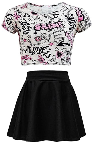 A2Z 4 Kids Conjunto De Top Corto con Estampado De Grafiti Y Falda Skater - Love Graffiti Crop & Skirt Set 7-8