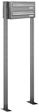 AL Briefkastensysteme 2er Edelstahl Durchwurfbriefkasten, Standbriefkasten modern, 2 Fach Briefkastenanlage V2A Edelstahl Postkasten, Doppel-Briefkasten