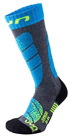 UYN Jungen Junior Skisocken, grau (Medium Grey Melange/Turquoise), 35/38