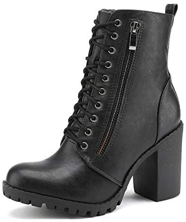 DREAM PAIRS Women's Combat Ankle Boots Chunky Heel Lace up Fashion Heeled Booties,Size 9,Black,SILVERADO
