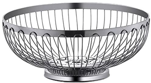JUNYFFF Fruit Basket, Decorative Fruit Bowl, Bread Basket, Matte Stainless Steel Fruit Baskets, Fruit Étagère Ventilated Fruit Bowl Design, 26Cm, Silver