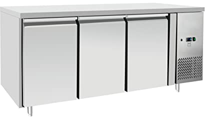METRO Professional Kühltisch GCC3100, 334 L, Arbeitstisch mit Kühlung/Kühltheke, Kühltisch Gastro aus Edelstahl, 3 Türen, 400 W, mit Schloß
