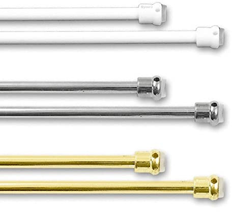 Byour3 - Par De Barras Cortinas Extensibles Para Ventanas Varillas De Tensión TELESCÓPICAS Sin Taladro Palo Ajustable Portavisillos (Cromo Brillante Round, de 25 a 36 cm)