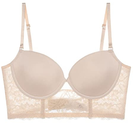 Soutien-Gorge Dos Nu Invisible Bralette Dentelle Mariage Soutiens-Gorge Bas du Dos sous-vêtements Push Up Brassière Femmes sans Couture Lingerie Corset (Color : Khaki, Cup Size : 95D)