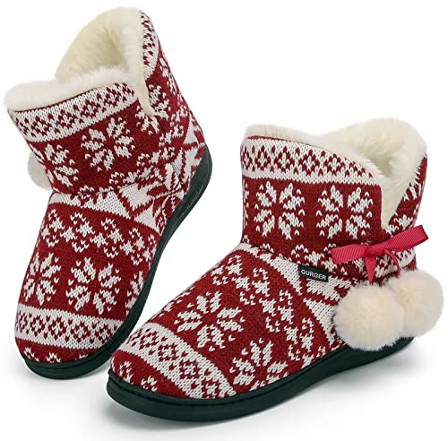 GURGER Zapatillas Casa Niña Invierno Botas Casa Niño Pantuflas de Casa Altas Caliente Peluche Rojo 30 31
