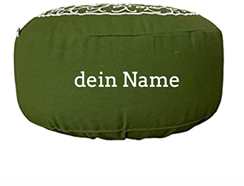 Yogakissen Meditationskissen rund personalisiert dein Name Sitzhöhe 15 cm waschbarer Bezug aus Baumwolle Yoga Sitzkissen mit Bio-Dinkelspelzen entspannte Meditation