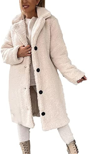 Femmes Revers Fausse Fourrure Manteau Teddy Floue Polaire Longue Veste Hiver Chaud en Peau De Mouton Manteau éPais Shaggy