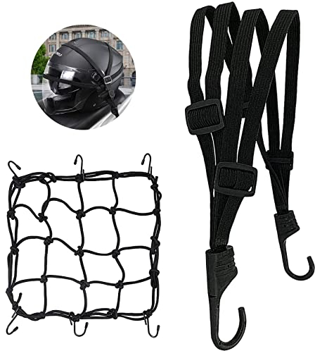 Tendeur de bagages de vélo, tendeur en caoutchouc pour vélo, avec crochet, réglable, élastique, porte-bagages, sangle de serrage pour moto, vélo (1 sangle de serrage de moto + 1 filet à bagages) (A)