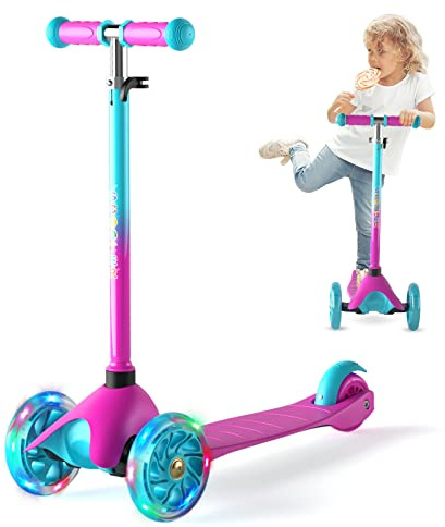 XJD Kinderroller Kinderscooter für 2-5 Jahre Kinder Scooter 3 Rädern Kickboard Sperrbare Richtung Kinder Roller Verstellbare Lenkerhöhe (A-Rosa)