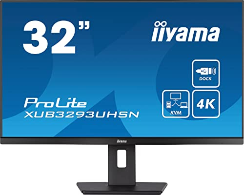 iiyama Prolite XUB3293UHSN-B5 80cm 31,5 IPS LED Monitor 4K UHD HDMI DP USB3.0 USB-C 65W LAN KVM-Switch Slim-Line Höhenverstellung schwarz