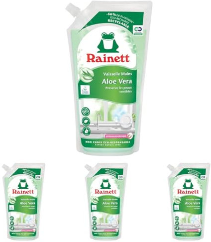 Rainett Recharge Liquide Vaisselle Aloe Vera 1 L (Lot de 4)