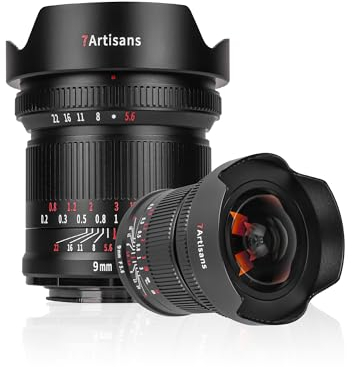7artisans 9mm F5.6 Full-Frame 132 ° Weitwinkelobjektiv,Nahezu Null -Ververzerrung,Minimaler Fokussierungsabstand von 0,2 m,Kompatibel für Sony A7 Series A7R A75 A7SII A9 A7C A1,Schwarz