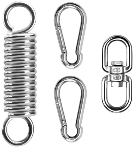 Czkonore Molla oscillante per poltrona sospesa, molla in acciaio con gancio girevole a 360° e 2 moschettoni, portata fino a 265 kg, molla di sospensione per sedia sospesa, amaca, sacco da boxe, yoga