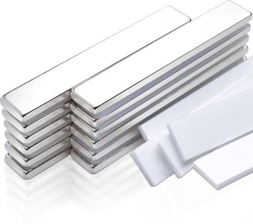 12 stycken neodymmagneter extra starka, 60 x 10 x 3 mm, rektangulära magneter, starka magneter för magnettavla, kylmagneter, självhäftande magneter, självhäftande, starka, sällsynta jordmagneter för