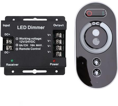 Dimmer Switch,DC 12V‑24V 18A 0%‑100% Stepless Dimming PWM LED Light Strip Dimmer with RF Remote Control Adjust Brightness LED Strip Lights Switch