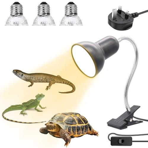 LYPPUL Tortoise Heat Lamp, Reptile Heat Lamp with Clamp Stand, 3 * 50W Bulb UVA UVB Light Lamp, 360° Rotatable Basking Lamp, Heat Spotlight Holder for Aquarium Reptile/Lizards/Turtle/Snakes
