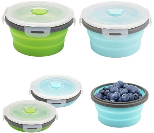 2 Pièces Bols Pliables en Silicone Portable, 350ML Saladier Pliable avec Couvercle, Ronde Boite Alimentaire Pliable, Bol de Camping Pliable Boîte à Lunch en Silicone pour Randonnée, École, Voyages