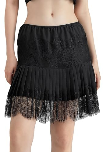 Edhomenn - Jupe mini à volants en dentelle superposée pour femme avec taille élastique - Jupes courtes décontractées Y2K, Noir , XL