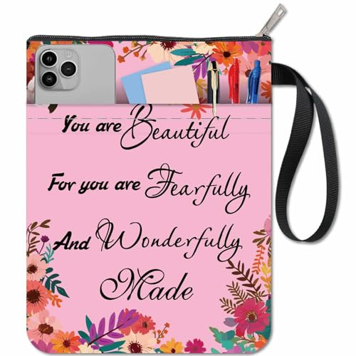 CRASPIRE Housse de Protection pour Livre à Motif Floral Lavable Motif Fleurs Mots Livres Imprimés Cahier Sac de Poche avec Fermeture Éclair et Poche Supplémentaire pour Lecteurs de Manuels Enseignants