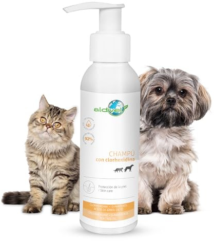 Aldivet Champú ClorHexidina Perros y Gatos - Pieles Sensibles - Regeneración y Cuidado de la Piel - Fortalece y Acondiciona el Pelaje - pH Equilibrado - Protección Piel - Antimicrobiano 250ML