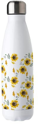 Purely Home Sunflowers Stainless Steel Water Bottle - Yellow Floral Summer Presents for Her - Double Walled 500ml Metal Hot/Cold Drinks Bottle Outdoor Gifts