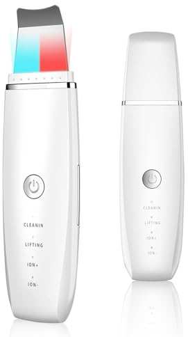 Yalitrca Skin Scrubber Ultrasonic, EMS Ion Exfoliating Device, Pore Cleaner with Red & Blue Light, USB Rechargeable Blackhead Remover, 5 Modes for Deep Cleansing