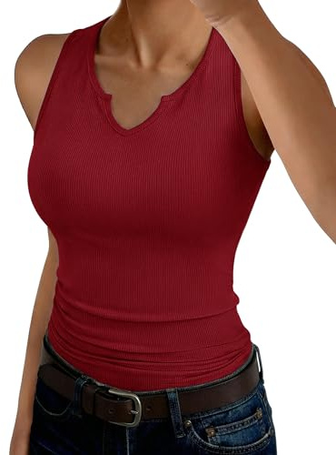 Aottori Camiseta de Tirantes Mujer para Verano Canalé Elástico con Cuello V | Punto Acanalado, Corte Ajustado, Estilo Elegante, Forma de Túnica, Acabado Liso, Diseño Versátil