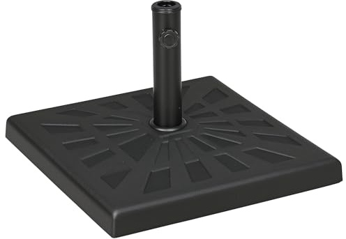 Outsunny Pied de Parasol 19 kg en Polyrésine, Socle Parasol Extérieur Carré 51 cm pour Mâts de Ø 32/38/48 mm, Base de Parasol pour Jardin Patio Terrasse, Noir