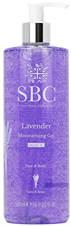 SBC Skincare - Feuchtigkeitscreme für Gesicht und Körper mit Lavendel - 500 ml - Feuchtigkeitsspendend - Verbessert Ausstrahlung und Straffheit - Bodylotion - Lavender Moisturising Gel