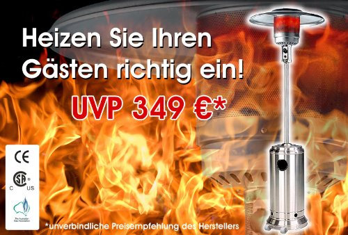 Terraza Calefactor – Estufa Juego completo de Mesa, móvil, fijación a suelo y rollos.