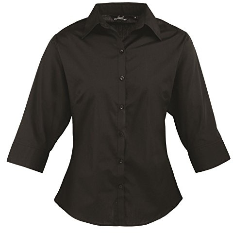 Premier Workwear Women's Ladies Poplin 3/4 Sleeved Blouse, Black, 10 UK
