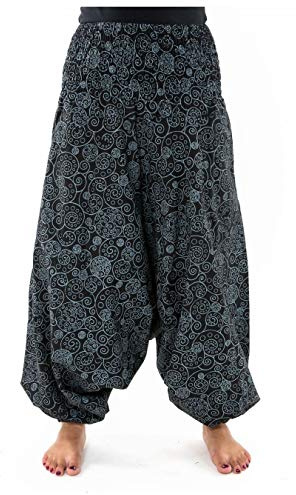 FANTAZIA Harem - Harem unisex elastico, a spirale etnica chic, invernale, taglia unica, colore: nero, Nero , taglia unica plus