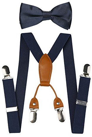 Children’s adjustable elastic braces and bow tie set - Blue - One size